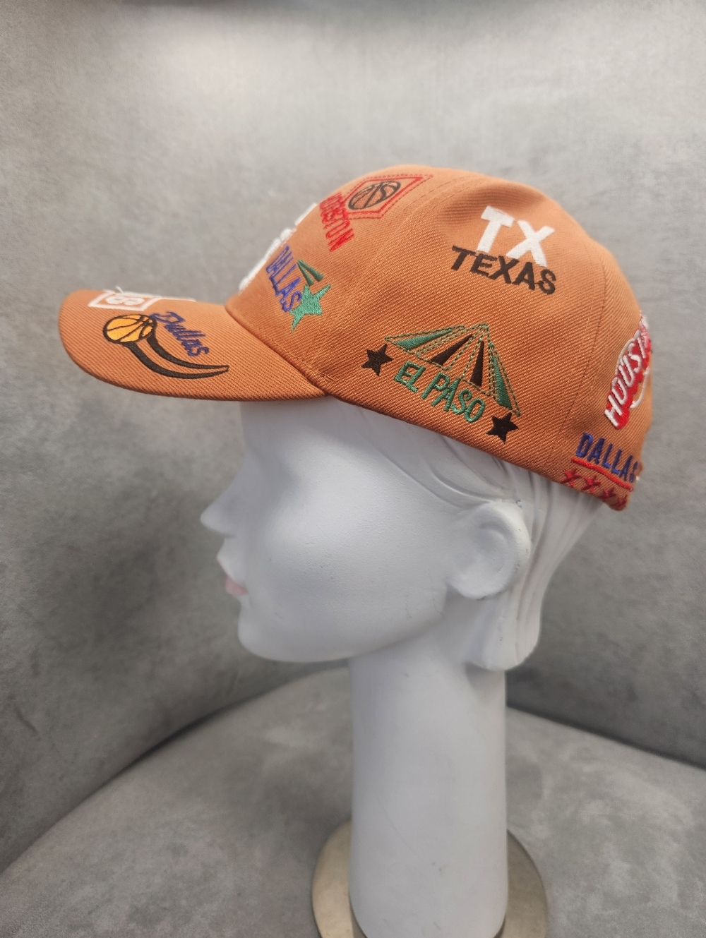 Texas Cap Hat Unisex Burnt Orange 100% Cotton All Over TX Print 6 Panels New